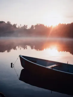 white and black boat on water during sunset by dominik hofbauer courtesy of Unsplash.